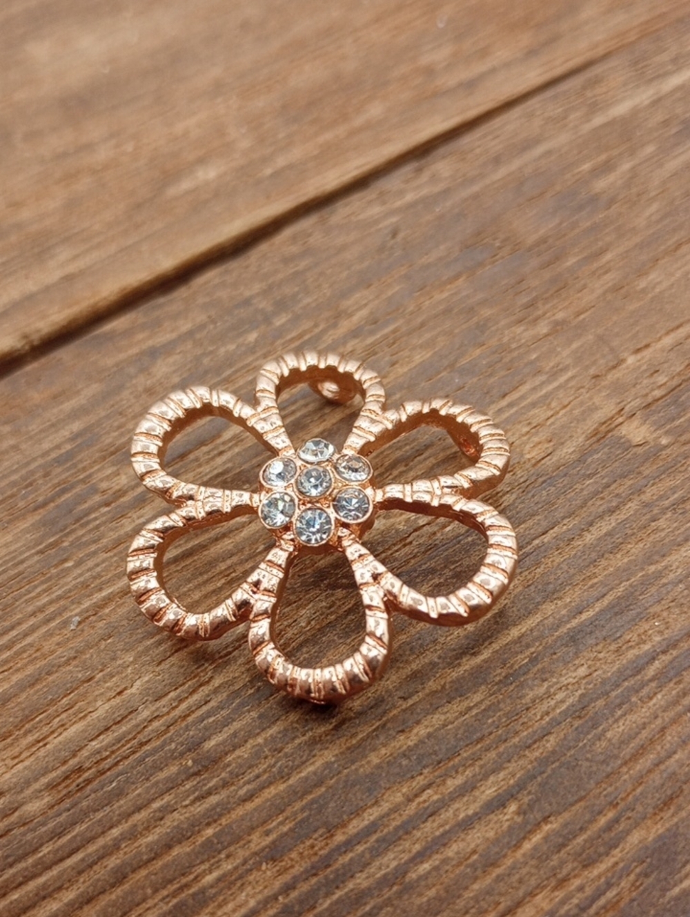 Rose Gold Tone Flower Pendant with Crystal Center P257